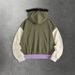 Men's Retro Color Block Fleece Lined Hoodie With Fur Trim - American Style Letter Print Pullover_viptrois.com