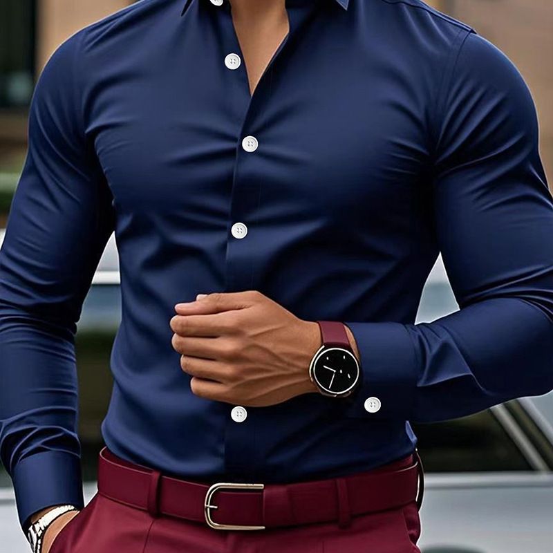 Men's Clothing Long Sleeved Business Formal Slim Stretch Shirt_viptrois.com