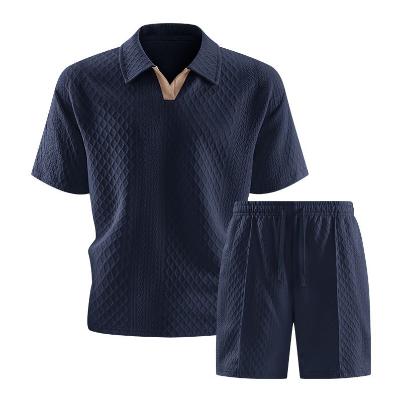 Men's Fashion 3D Polo Collar Short Sleeve Casual Suit Solid Color New Summer_viptrois.com