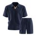 Men's Fashion 3D Polo Collar Short Sleeve Casual Suit Solid Color New Summer_viptrois.com
