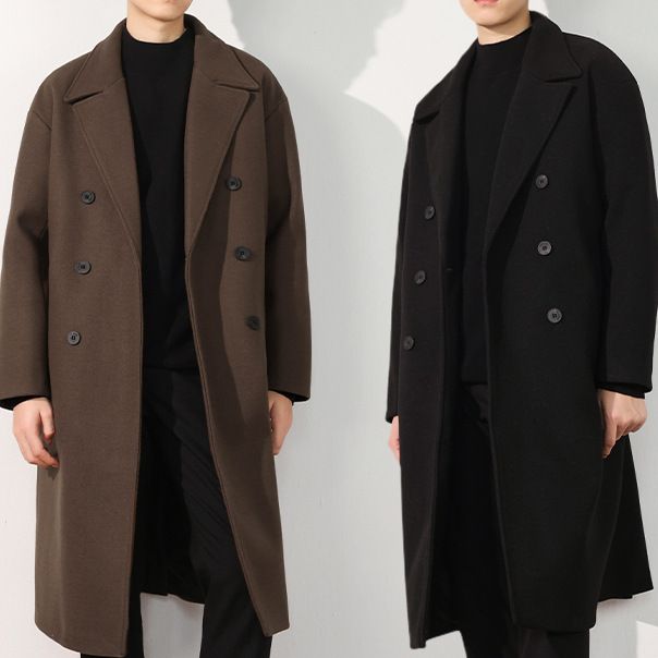 Loom Loom Cuban Collar Trench Mid-Length Autumn Padded Thickened Double-Breasted Wool Men's Woolen Coat_viptrois.com