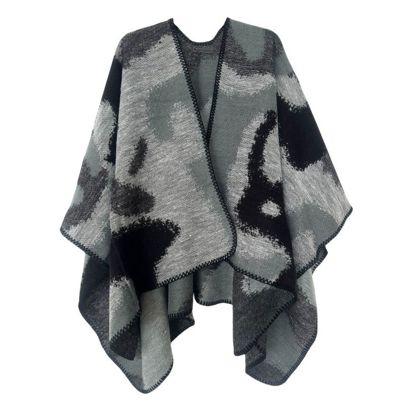 Unisex Large leopard print split cape with double jacquard collar_viptrois.com
