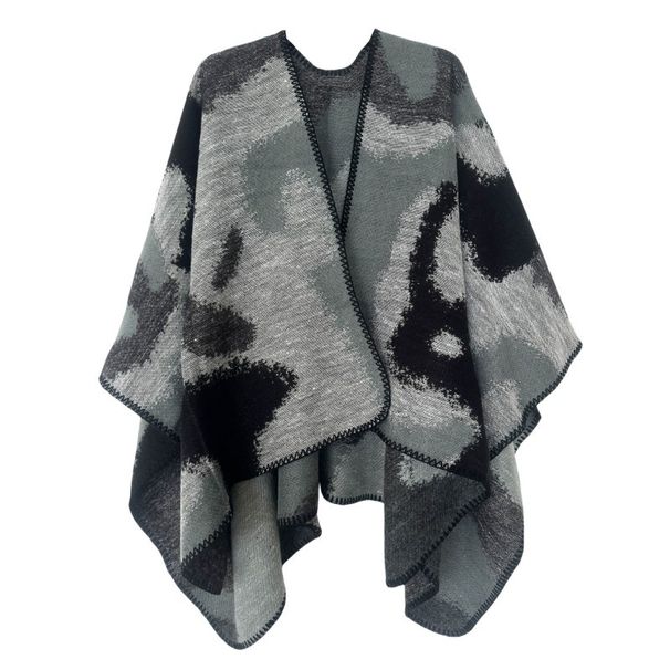 Unisex Large leopard print split cape with double jacquard collar_viptrois.com