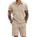 Men's Summer Casual Short Sleeve Knit Polo Set - Solid Color Jacquard Shorts Outfit (S-XXXL, White/Black/Navy/More)_viptrois.com