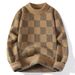 Men’s Chunky Knit Turtleneck Sweater - Oversized Pullover With Embroidered Badge (Black/Red/Khaki/Dark Green)_viptrois.com
