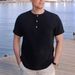 Men's Clothing New Round Neck Shirt Summer Casual Shirt Solid Color Fashion Men's Button Top_viptrois.com