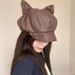 Korean Style Ins Cartoon Cute Cat Ears Pu Leather Octagonal Women Spring And Autumn All-match Face-Slimming Painter Hat_viptrois.com