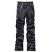 Men's Clothing High street style pleated niche design leather pants unisex same style brand loose wide leg straight long pants_viptrois.com