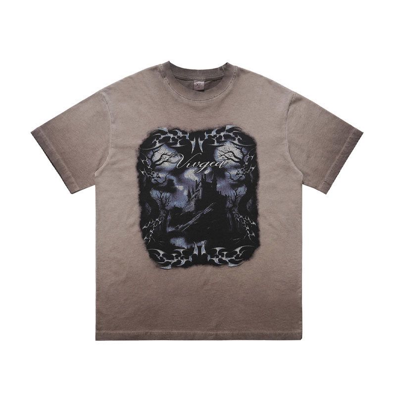 Men's Distressed Ripped Washed T-Shirt, American Style Trendy Short Sleeve Top_viptrois.com