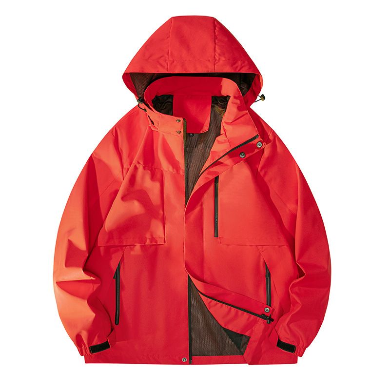 Men's Outdoor Windproof Water-Resistant Hiking Jacket With Hood - Lightweight Breathable Raincoat For Camping, Trekking & Travel (Black, Red,)_viptrois.com