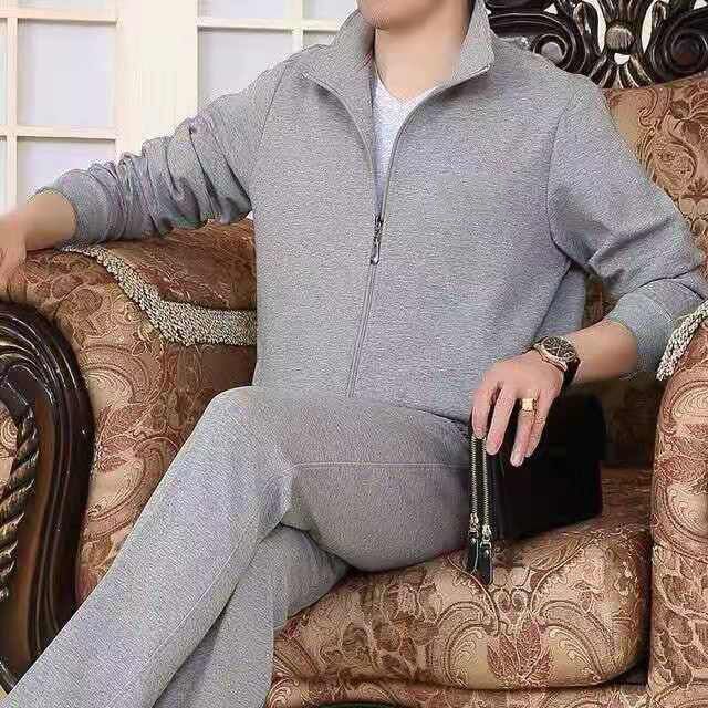 Men's Clothing Sports Suits Men's Large Size Dad's Suits Spring And Autumn Middle Aged Casual Sweatshirt Sportswear Two Piece Suit_viptrois.com