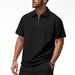 Men's Heavyweight Checkered Jacquard Collared Shirt Casual Loose Fit Half Zip Short Sleeve Breathable Cotton Blend Summer Top_viptrois.com