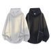 Men's Casual Hooded Sweatshirt With Patchwork Design - Cotton Blend Pullover For Autumn & Winter - Loose Fit Streetwear (Black, Grey White)_viptrois.com