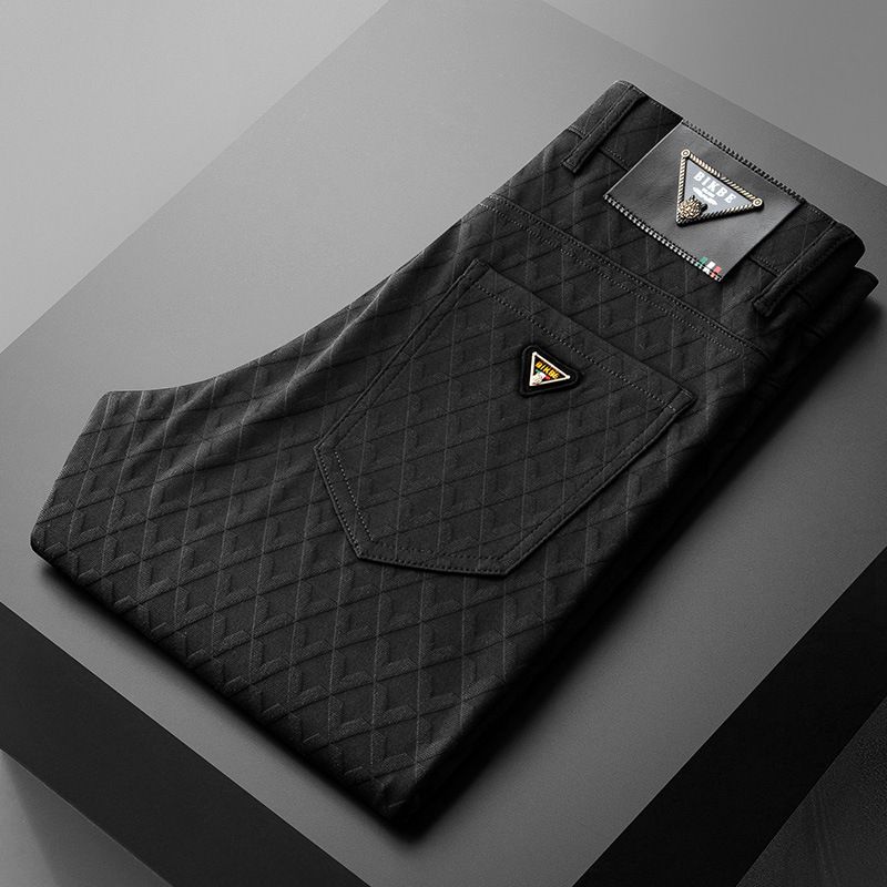 Men's Clothing Light Luxury High End Business Casual Pants Autumn And Winter Men's Plus Velvet Thickened Plaid Slim Straight Trousers_viptrois.com