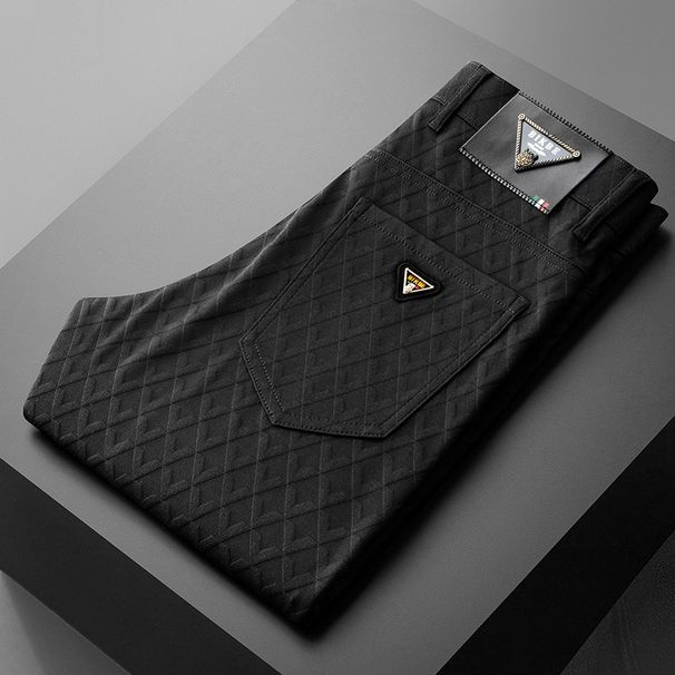 Men's Clothing Light Luxury High End Business Casual Pants Autumn And Winter Men's Plus Velvet Thickened Plaid Slim Straight Trousers_viptrois.com