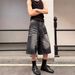 Vintage Washed Denim Shorts Retro Streetwear Summer Cuffed Wide-Leg Capris for Men And Women Distressed_viptrois.com