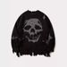 Gothic Hip Hop Streetwear Sweater With Skull Jacquard & Distressed Details – Oversized Unisex Knit Pullover For Men & Women_viptrois.com