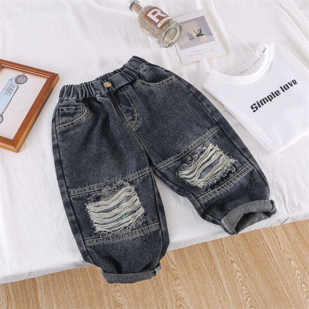 Children's clothing Boys' ripped doily jeans spring and autumn new style children's handsome casual pants boys' versatile pants trendy_viptrois.com