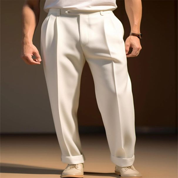 Men's Clothing Formal Business Suit With Pleated Buttons And Slanted Pockets, Solid Color, Comfortable Everyday Straight Leg Fashion Trousers_viptrois.com