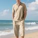 Men's Clothing Men's Linen Blend Polo Shirt & Shorts Set - Breathable Summer Outfit With Relaxed Fit_viptrois.com
