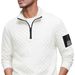 Men's Fleece Half-Zip Pullover | Thermal Lined Stand Collar | Grid Pattern Outdoor Jacket | Stretch Cuffs For Active Wear_viptrois.com