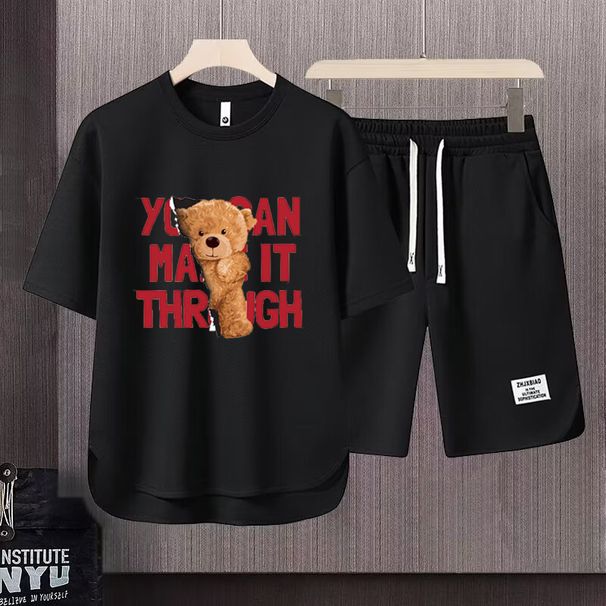 Men's Clothing 2024 Waffle Casual Summer Suit Men's Loose Teen Short sleeved T shirt Shorts Handsome Two piece Suit_viptrois.com