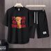 Men's Clothing 2024 Waffle Casual Summer Suit Men's Loose Teen Short sleeved T shirt Shorts Handsome Two piece Suit_viptrois.com