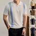 Men's Contrast Color Stripe Polo Shirt, Half Zip Knit Short Sleeve Top, Breathable & Quick-Dry For Summer Casual Style_viptrois.com