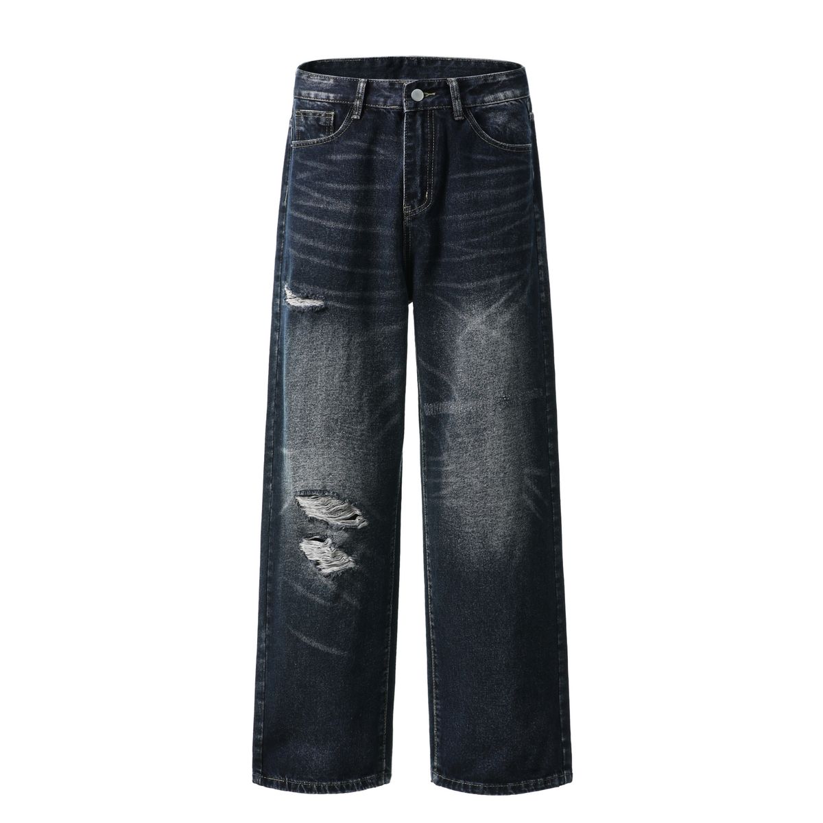 Men's Clothing Jeans For Men And Women Washed And Distressed Loose Wasteland Style Straight Pants_viptrois.com
