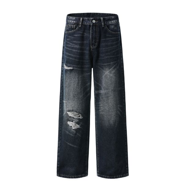 Men's Clothing Jeans For Men And Women Washed And Distressed Loose Wasteland Style Straight Pants_viptrois.com