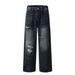 Men's Clothing Jeans For Men And Women Washed And Distressed Loose Wasteland Style Straight Pants_viptrois.com
