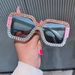 One Piece Fashionable Square Sunglasses For Women Thick Leg One Piece Personality Versatile Diamond Studded Sunglasses_viptrois.com