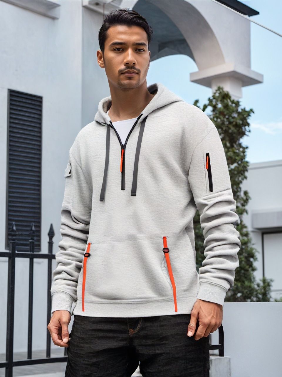 Men’s Fleece-Lined Hoodie – Streetwear Pullover With Kangaroo Pocket & Adjustable Drawstring (S-XXXL, 7 Colors)_viptrois.com