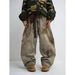 Men's Clothing Vintage Wash Distressed Denim Jeans - Unisex Baggy Wide Leg Cropped Pants With Unique Washed Effect (Brown, S-XXXL)_viptrois.com