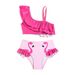 Mother & Kids Children's Swimsuit Bikini One Shoulder Ruffled Flamingo Print Triangle Quick Drying Little Girl Swimsuit_viptrois.com