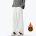 Men's Fleece Lined Heavyweight Sweatpants Winter Style White Floral Gray Floor Length Curved Sash Casual Unisex Pants_viptrois.com