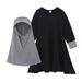 Kids’ Clothing Solid Color Long Sleeved Dress + Solid Color Headscarf Two Piece Children's Clothing Ins_viptrois.com