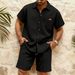 Men's Waffle Knit Short Sleeve Shirt & Shorts Set - Breathable Cotton Blend Lounge Wear For Spring & Summer | Casual Outfit_viptrois.com