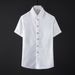 Men's Slim Fit Cotton Shirt Short Sleeve Gold Round Buttons Casual Modern Black White Workwear Inelastic Single Breasted_viptrois.com