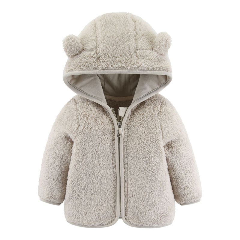 Mother & Kids Boys Girls Winter Fleece Hooded Jacket With Zipper - Soft & Warm Outerwear For Babies & Toddlers (0-24M, 70-140cm) - Pink/Brown/Blue_viptrois.com