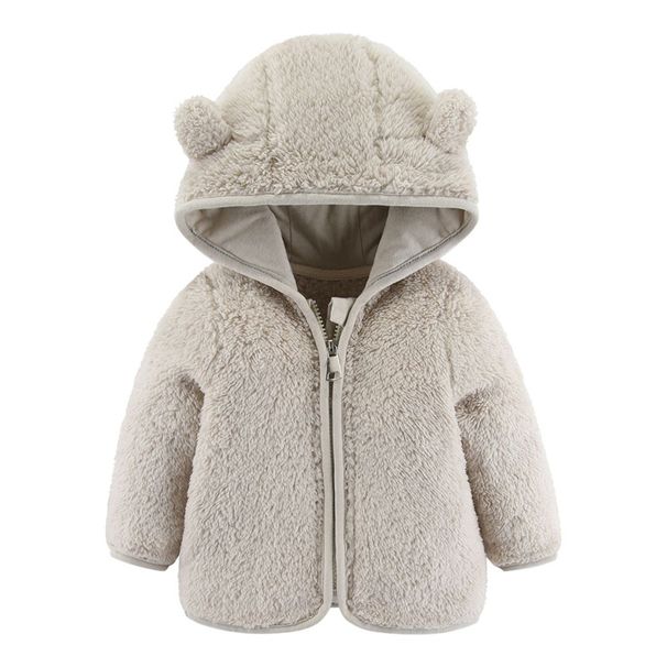 Mother & Kids Boys Girls Winter Fleece Hooded Jacket With Zipper - Soft & Warm Outerwear For Babies & Toddlers (0-24M, 70-140cm) - Pink/Brown/Blue_viptrois.com