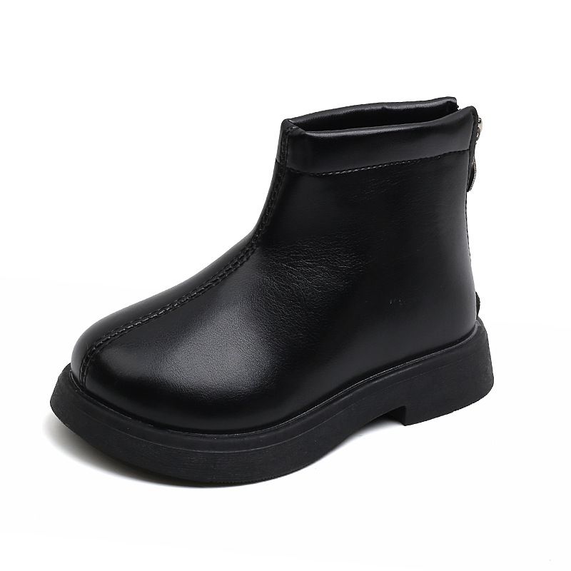 Two Cotton New Fashion Children's Fashion Boots Boys British Style Cotton Boots Girls Fashion Leather Boots Windproof Warm Trendy_viptrois.com