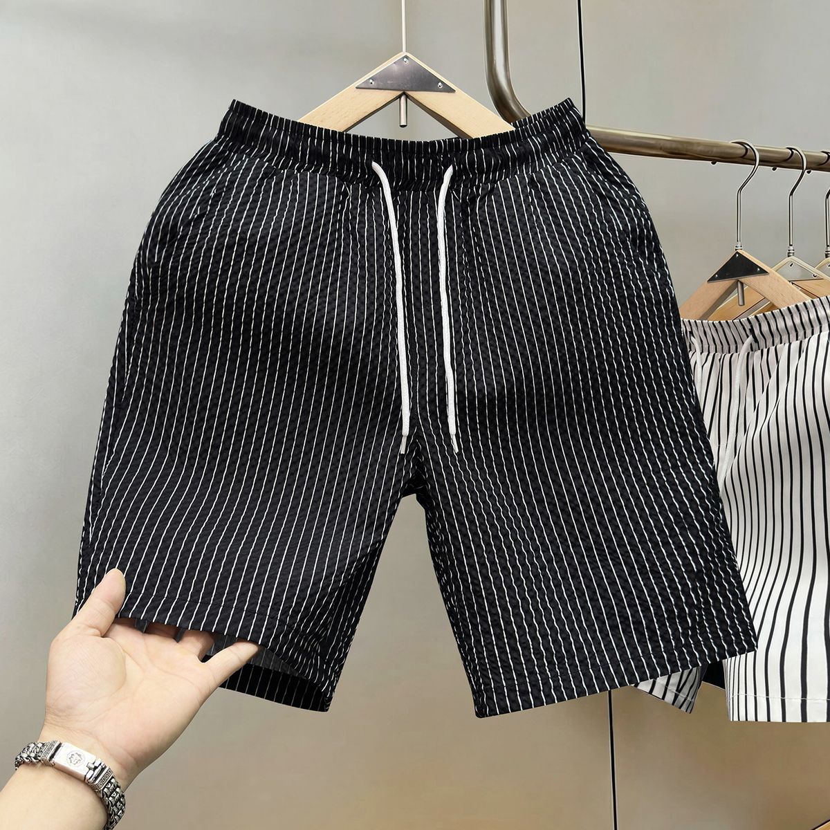 Men's Korean Style Slim Fit Quick Dry Striped Shorts Summer Thin Beach Outerwear Trendy_viptrois.com