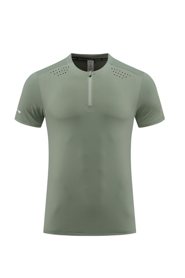 Men's Clothing Round Neck Quick Drying Mesh Ice Silk Sports Running Fitness Short Sleeved Tops High Elastic Breathable Half Zip T Shirt_viptrois.com