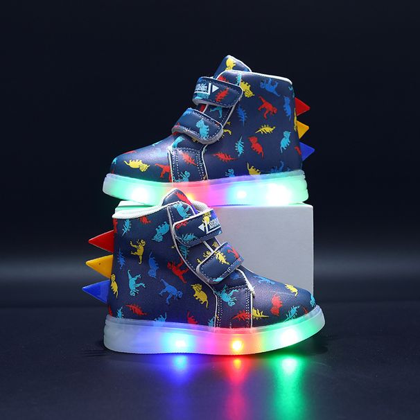 New Style Boots Girls Sports Shoes Leather Surface Colorful Dinosaur LED Light Up Children's Shoes 1 6 Years Old Boys Sports Casual Shoes_viptrois.com