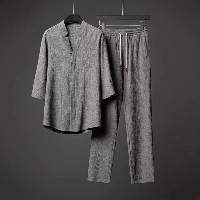 Men's Clothing Light Luxury Ultra Thin Five Point Sleeve Suit Men's Summer Large Size Loose Mid Sleeve Two Piece Suit_viptrois.com
