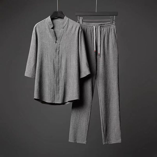 Men's Clothing Light Luxury Ultra Thin Five Point Sleeve Suit Men's Summer Large Size Loose Mid Sleeve Two Piece Suit_viptrois.com