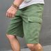 Men's Casual Distressed Denim Cargo Shorts - Mid Waist Slim Fit Stretch Cotton Army Green Streetwear_viptrois.com