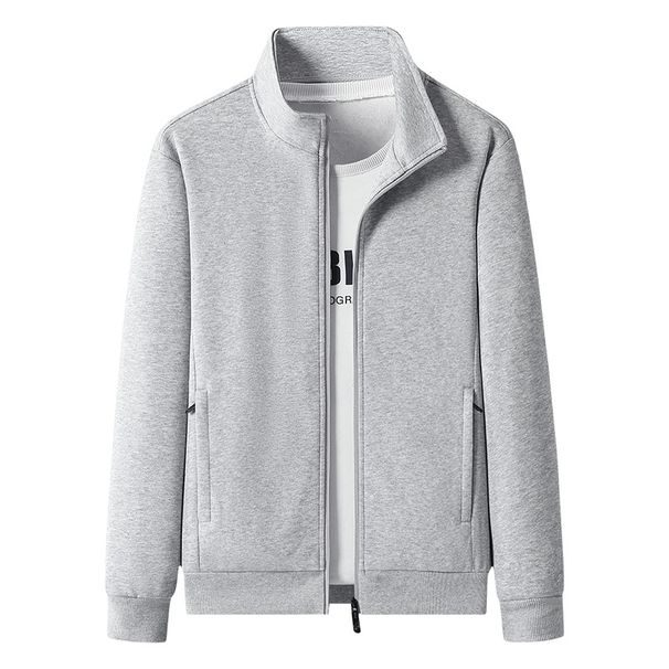 Men’s Cotton Zip-Up Hoodie – Minimalist Stand Collar Sweatshirt (L-6XL, Relaxed Fit)_viptrois.com