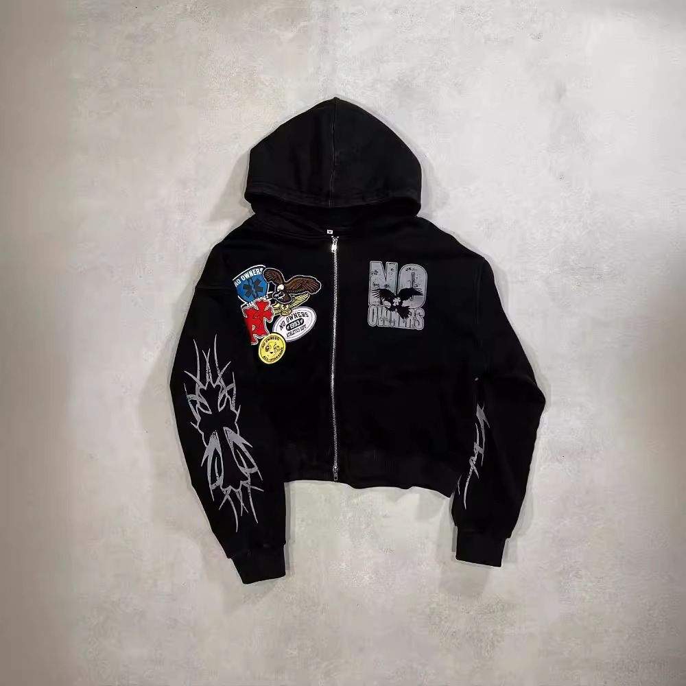 Retro Hip Hop Style 3D Digital Print Hoodies European American High Street Heavy Duty Cardigans Men's Clothing Sweatshirts_viptrois.com